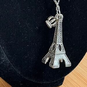Eiffel Tower Pendant Necklace Charm Jewelry France Crown Silver Tone